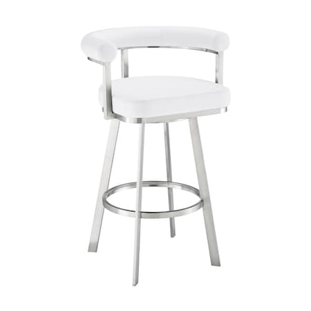 Armen Living Nolagam Swivel Bar Stool in Brushed Stainless Steel with White Faux Leather 840254335684